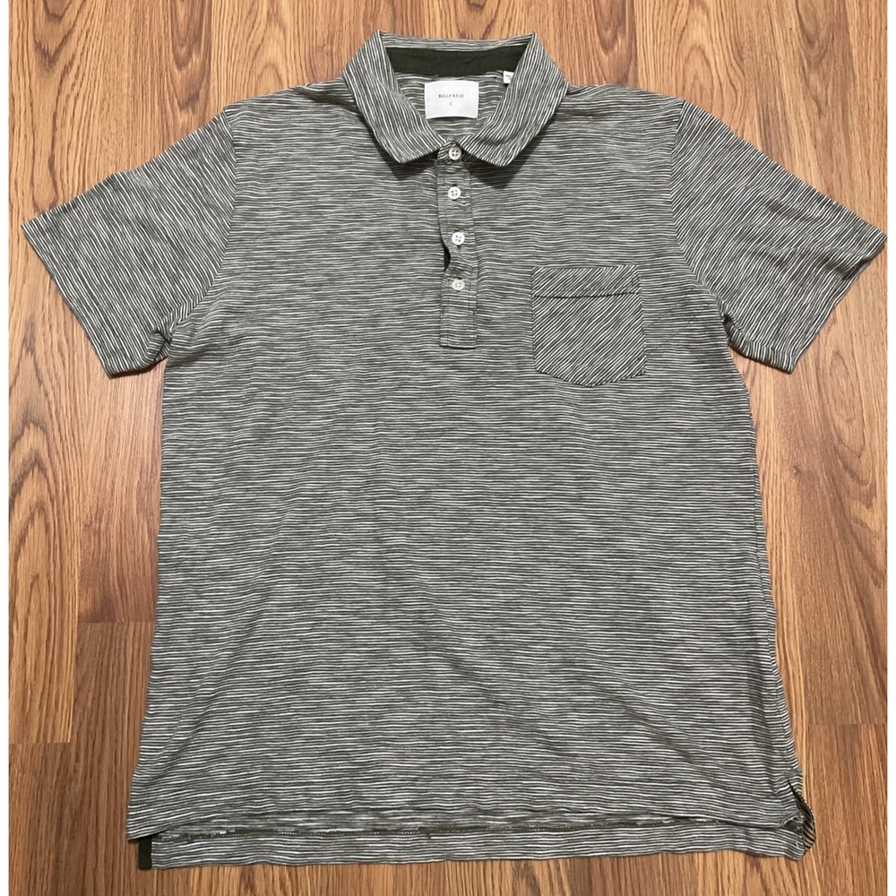 Billy Reid Polo Shirt Mens Large Pocket Stripe Knit Designer Preppy Peru